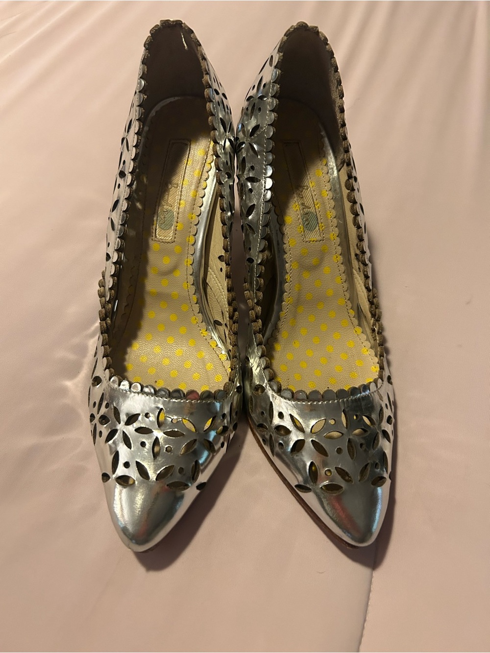Boden Metallic Silver Laser-Cut Pointed-Toe Pumps Size US6/UK36